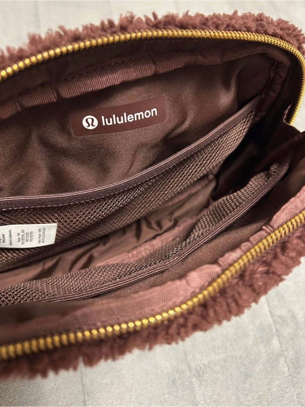 lululemon brown sherpa belt bag with gold zipper - Picture 3 of 4